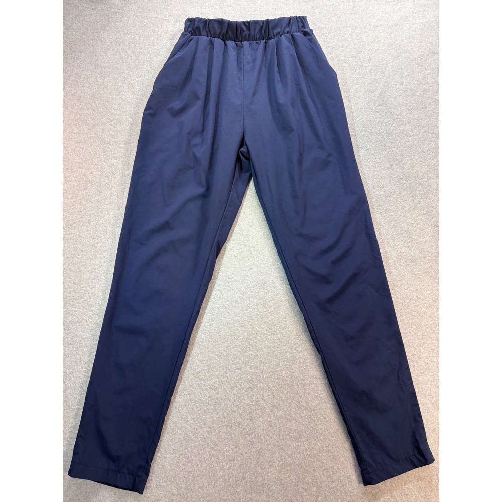 Navy Blue Tencel Spandex Elastic Waist‎ Pleated Tapered Pants Size S P2466